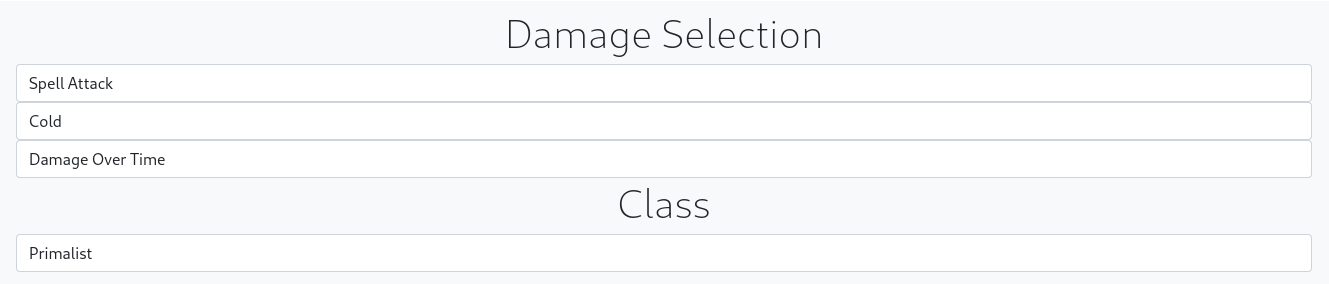 Choosing damage type and class